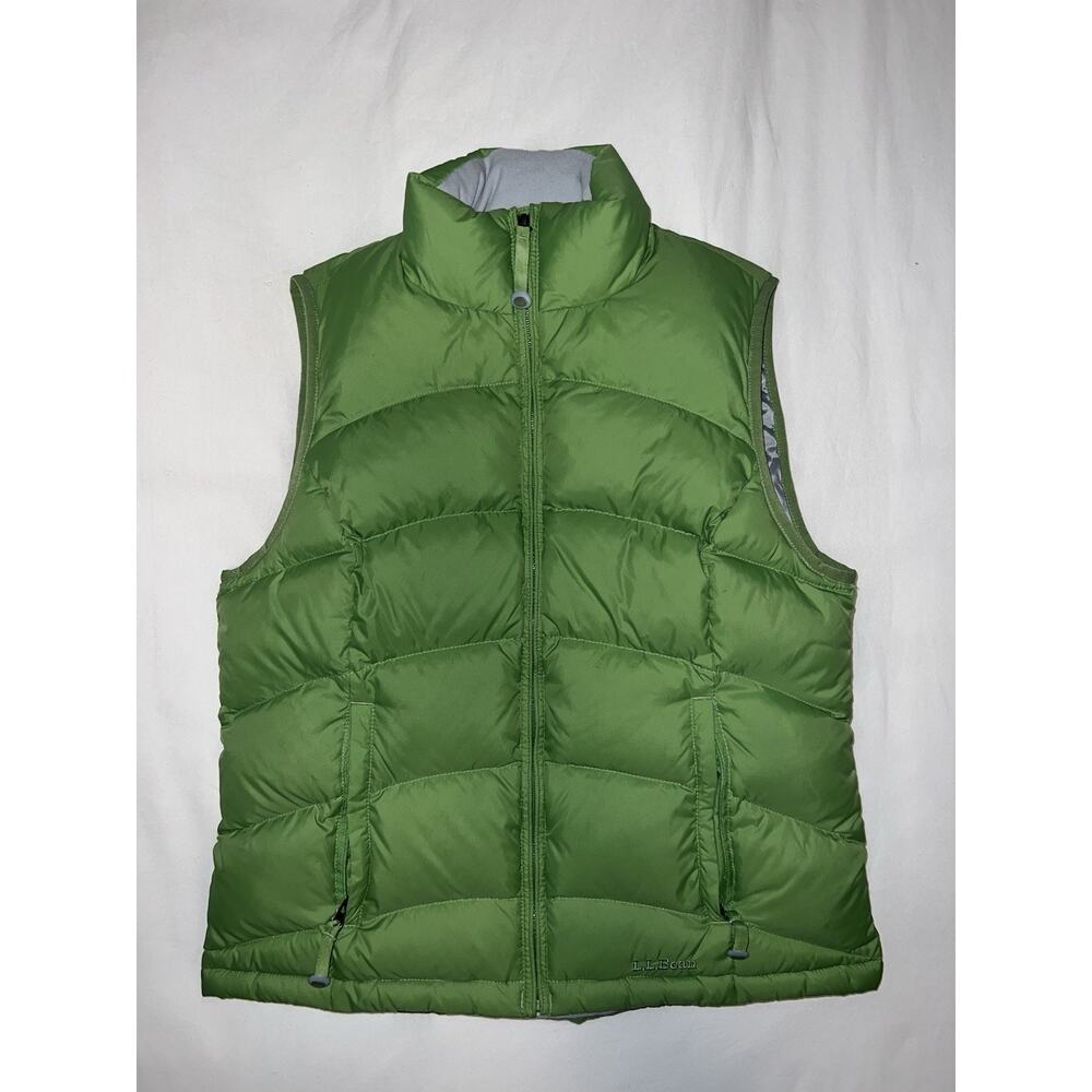 Vintage LL BEAN 0BDC9 Womens Size Small Green Reversible Goose Down Puffer Vest